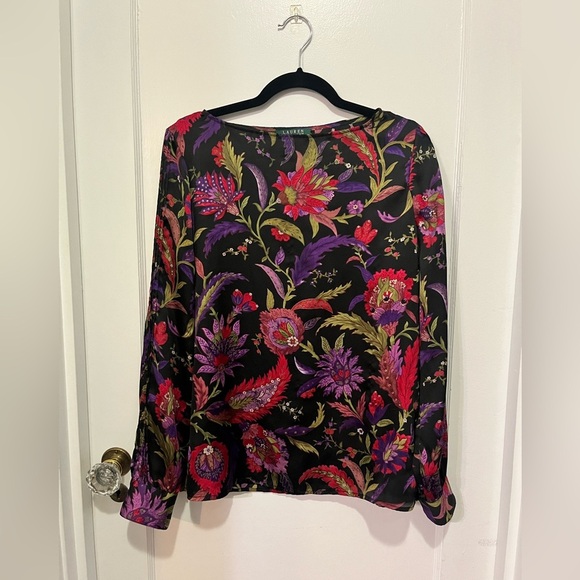 Ralph Lauren Floral Long Sleeve Semi- Sheer Blouse - Size Large - Picture 4 of 4